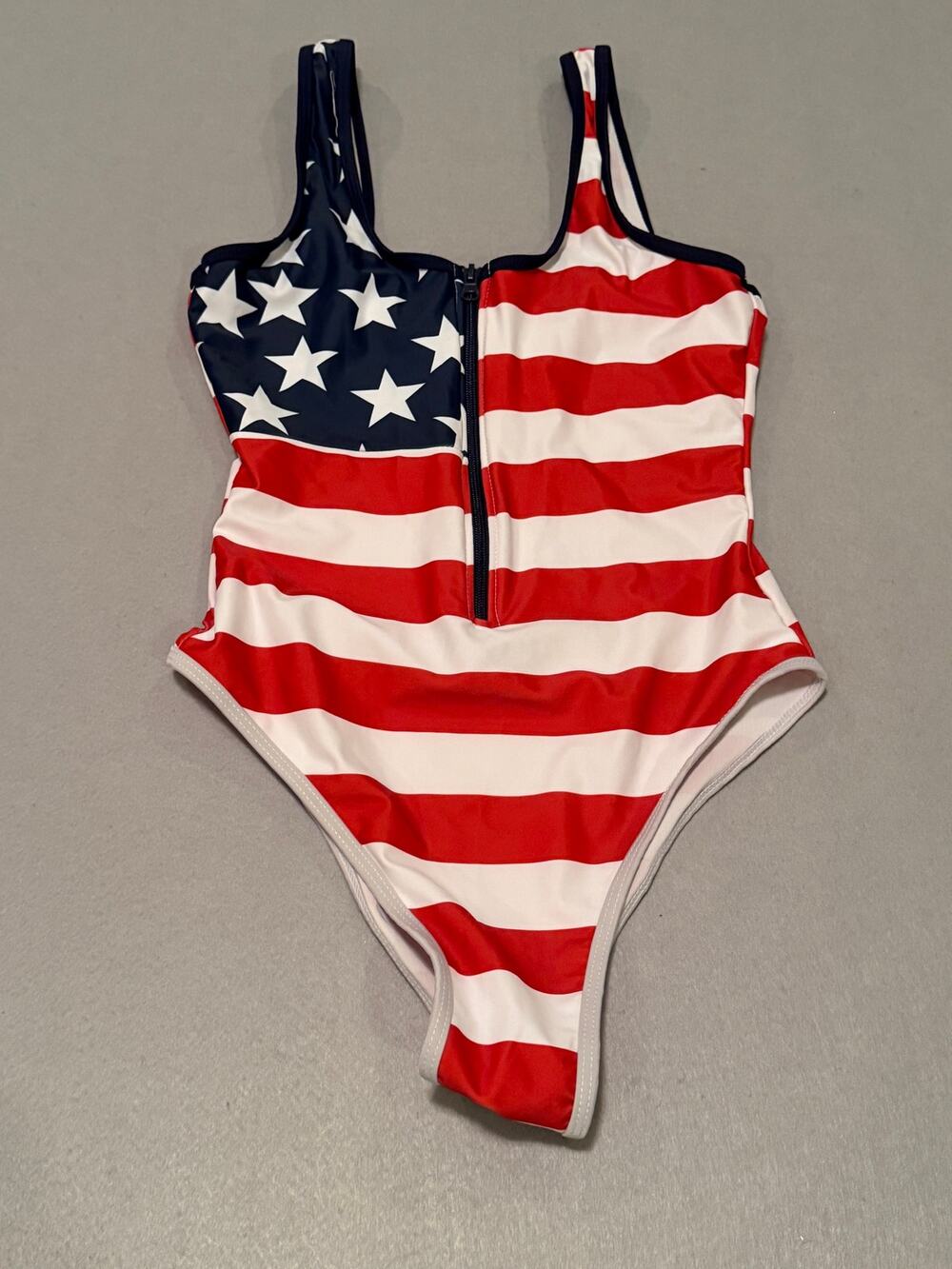 American Flag One Piece Swimsuit Women’s Small Front Zip Patriotic USA